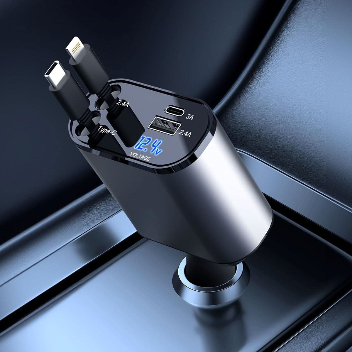 Snabbladdare för bil med dubbel USB-port, intelligent 4-i-1 