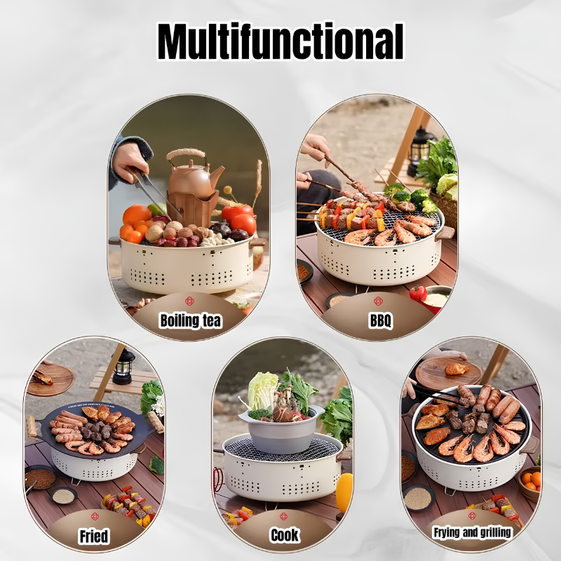 Hordozható faszenes grill – kerek, szétszedhető, kültéri használatra — fotó 2