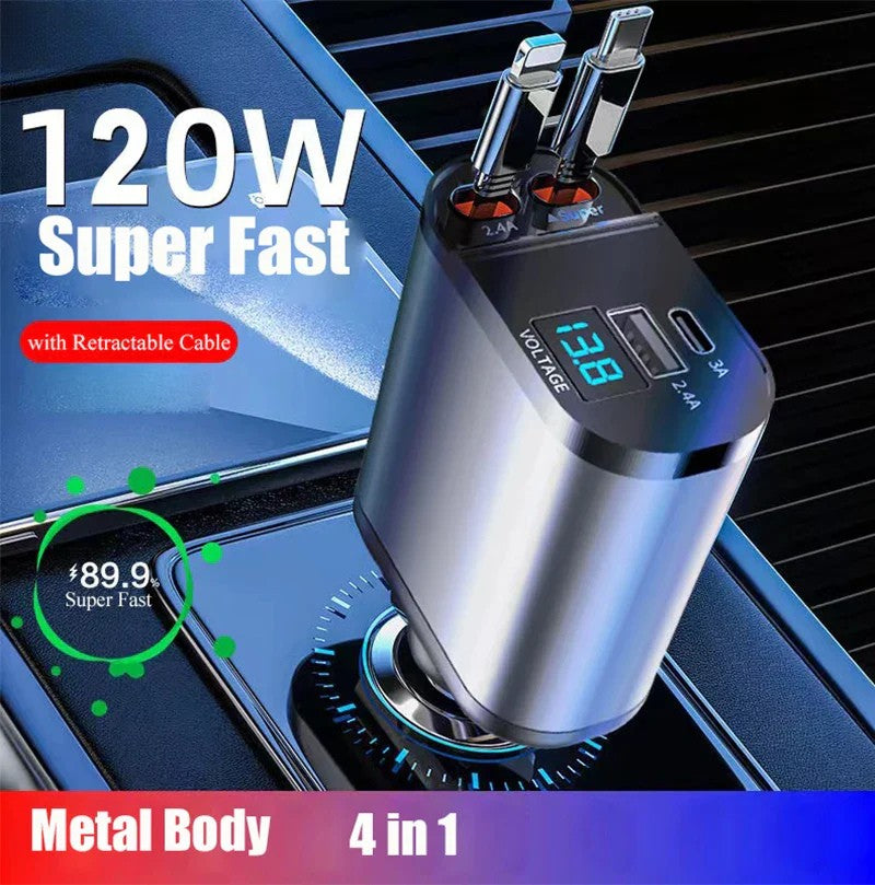 4-in-1 スマートダブルUSBポート付きの高速車載充電器 