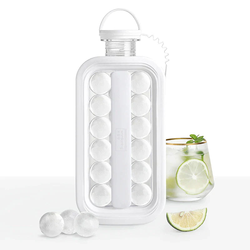 2-in-1 Flasche mit integriertem Eiswürfelform 
